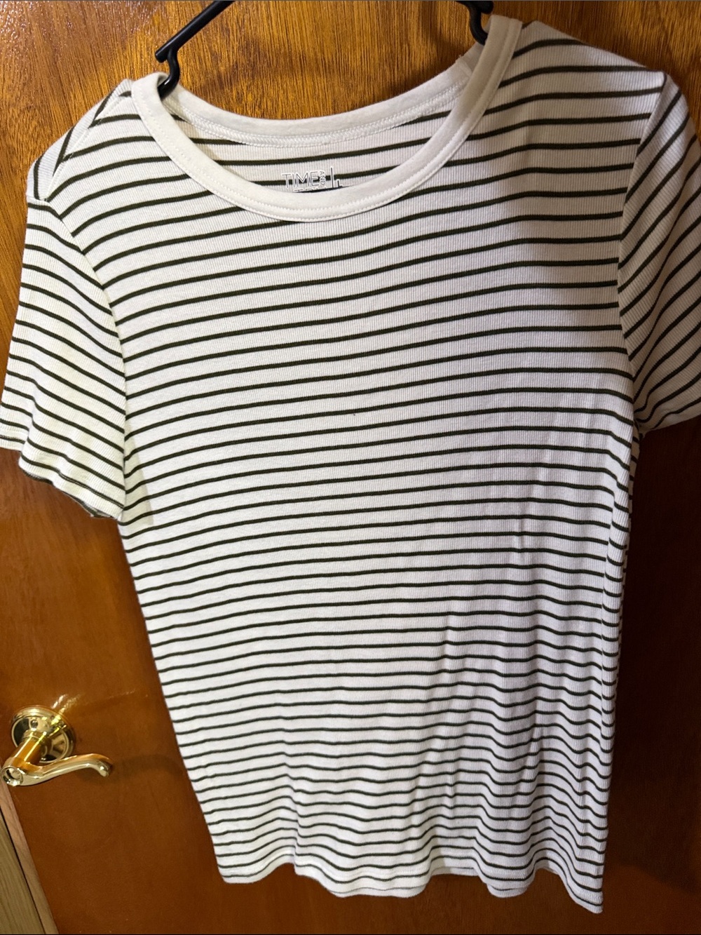 Time and Tru Olive & White Striped Tee